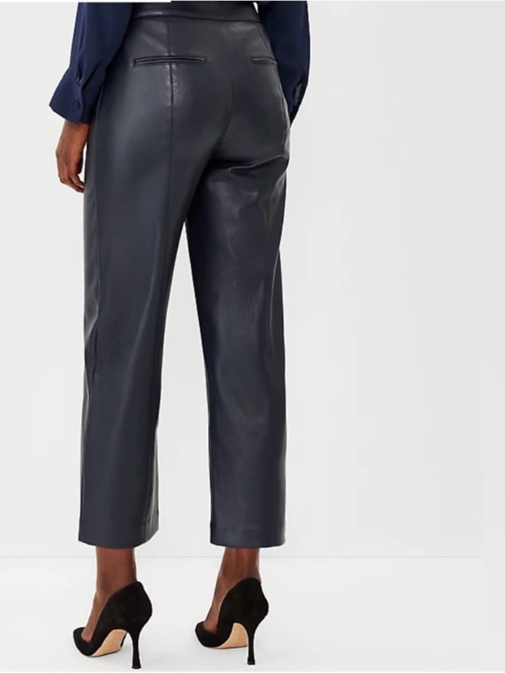 Ann Taylor Black Faux Leather Wide-Leg Cropped Culotte Pants Punk Business Chic - Picture 2 of 9